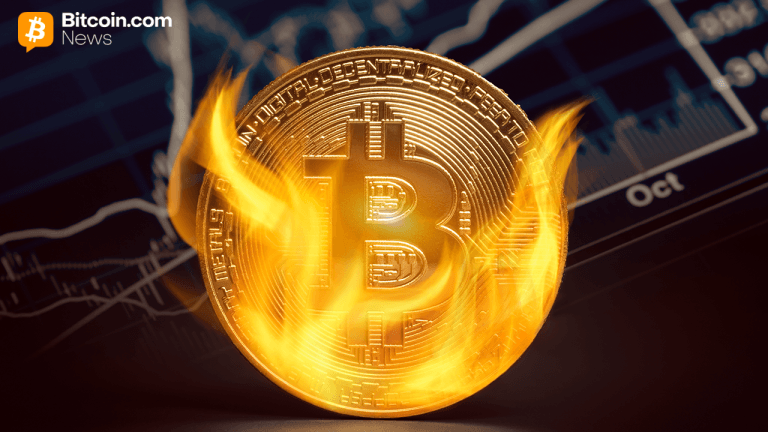 A bitcoin burning with a chart backdrop.
