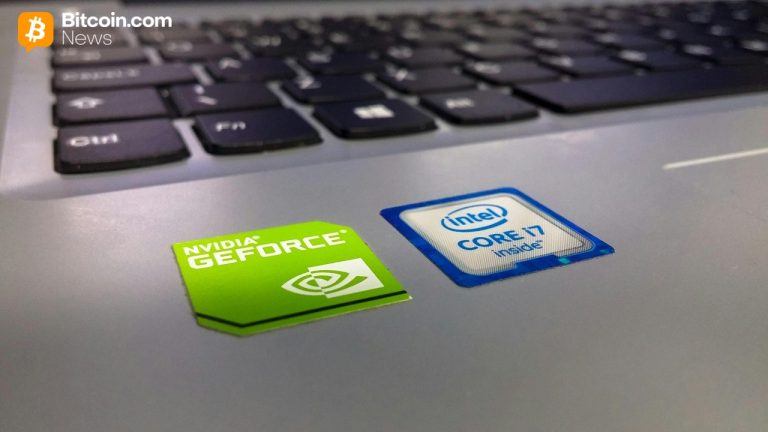 Intel and Nvida Logos on a laptop