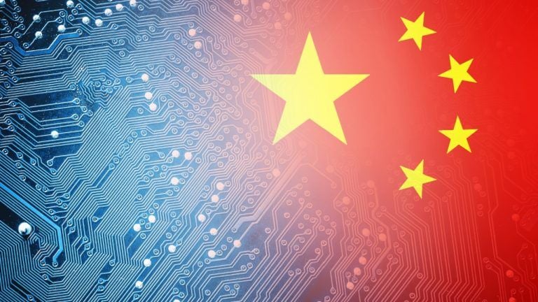 Integrated circuit and Chinese flag abstract image