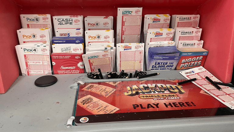 Lottery kiosk at a gas station.