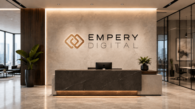 Empery Digital logo on office wall