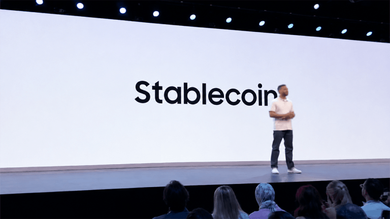 Stablecoin discussion at an event.