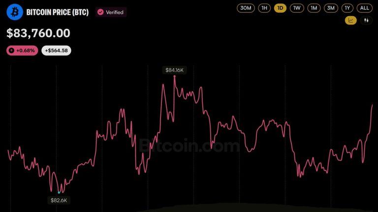 Bitcoin price action over the past 24 hours.