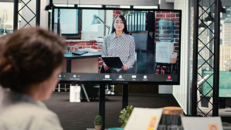 a virtual meeting to interview a candidate via web video conference