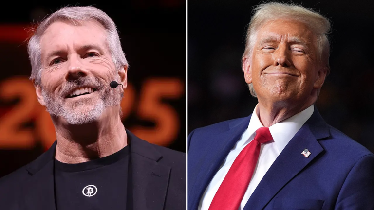 Michael Saylor and Donald Trump side-by-side.