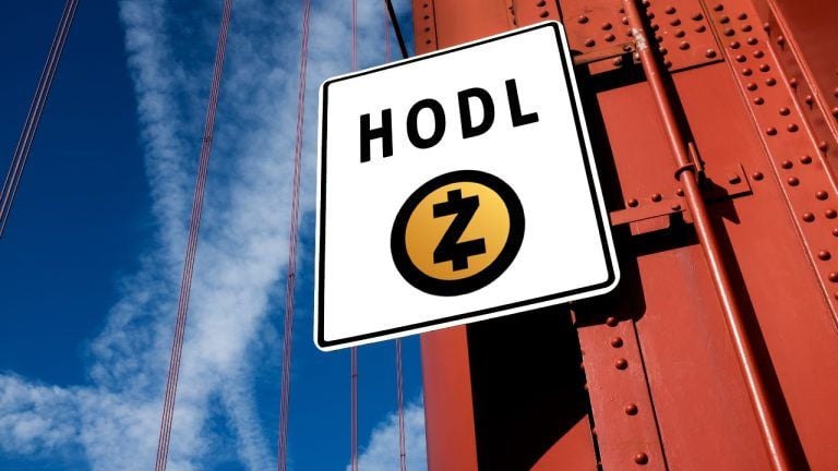 Zcash crypto logo on a traffic board sign